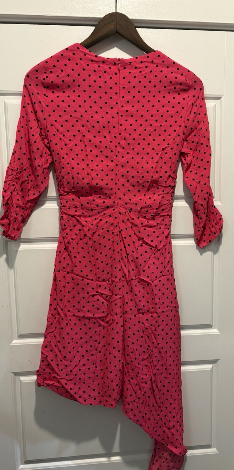 NWT ZARA Women’s Ruched Polka Dot Pink Black Asymmetric Trendy Dress XS X-Small thumbnail 2