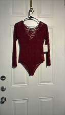 Acemi Deep Red Lace Bodysuit Size medium burgundy made in USA