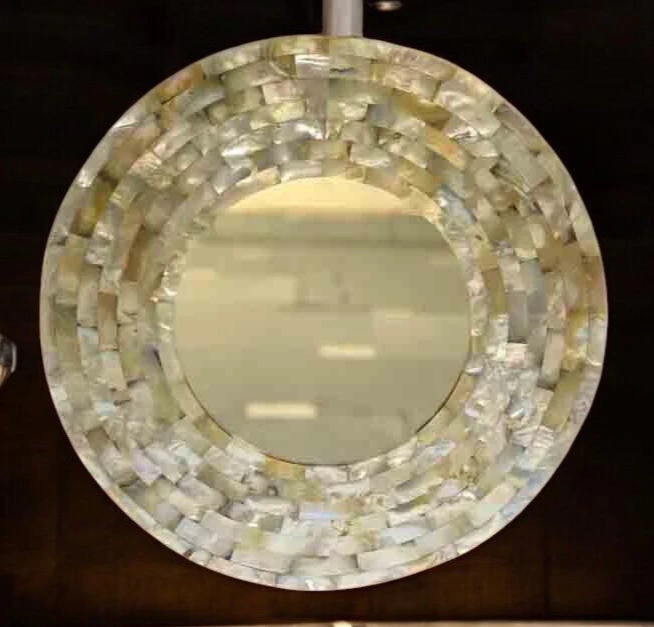 Espejo colgante de pared redondo madreperla 24" diámetro tocador interior decoración Foto 2 de 4