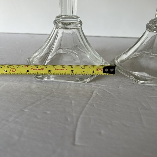 Vintage Homco Clear Glass 6” Candlestick Holders Pedastal Set Of 2 - Picture 8 of 10