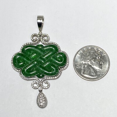 GG Certified 18K White Gold Carved Jade 0.86ctw Diamond 61mm