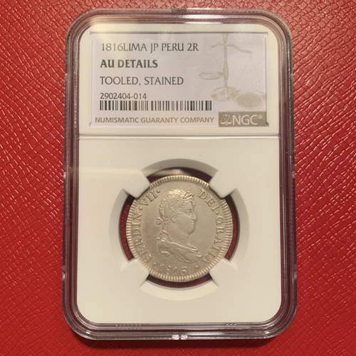 1816 JP LIMA PERU 2 Reales Ferdinand VII NGC AU Details Silver Coin