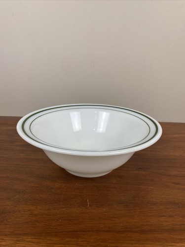 Corning Vtg White Milk Glass Green Rings 3" Deep 8¾" Serving Bowl- Excellent !