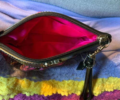 Coach Purple & Pink Multi-Color Nylon Glitter SIG Leather Trim Zip Wristlet - Picture 7 of 10