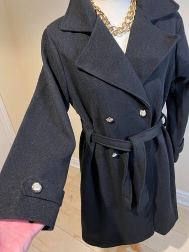 Spring Black new coat with gold buttons size L 12 fleece material - Picture 2 of 13