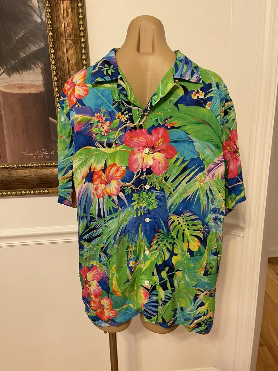 POLO RALPH LAUREN Caldwell Viscose Vibrant Tropical Bloom Hawaiian Shirt Sz  L