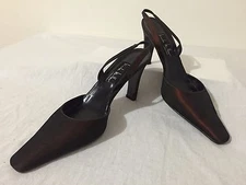 Nicole Miller Collection Slingback Heels Coppery Brown Satiny Fabric Size 9M