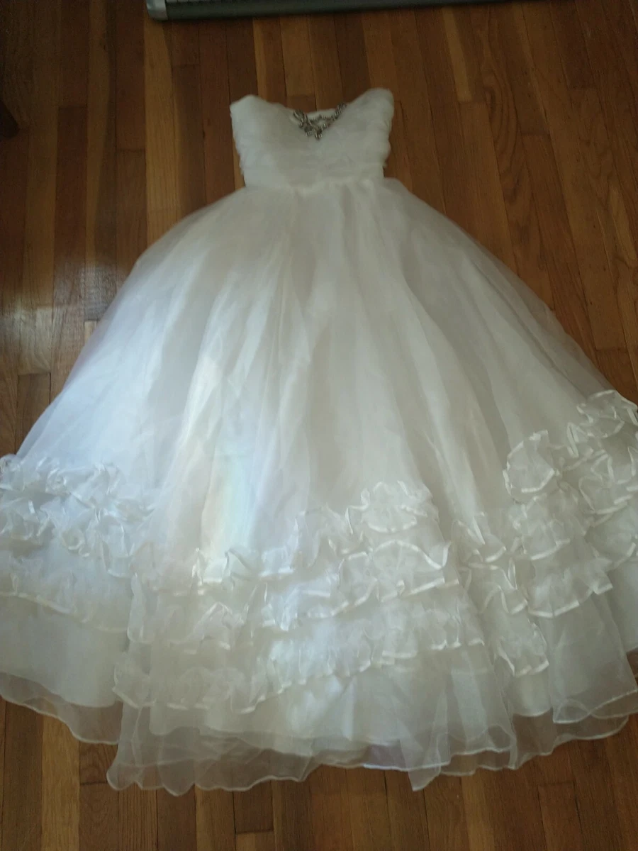 white christmas dresses White V Neck Ruffles Edwardian Revival Chiffon Dress, White / L main image 0