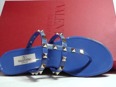 VALENTINO GARAVANI RIVERSIDE BLUE Rockstud Jelly Sandals Size US 37  EU*NIB