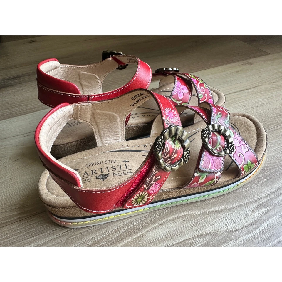 Spring Step L’Artiste Red Floral Gabriola Leather Sandals Size 42 / 10.5-11 - Image 2 of 4