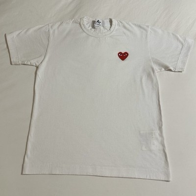 Comme Des Garcons Play White Cotton T-Shirt S Short Sleeve Crew Neck Heart Logo