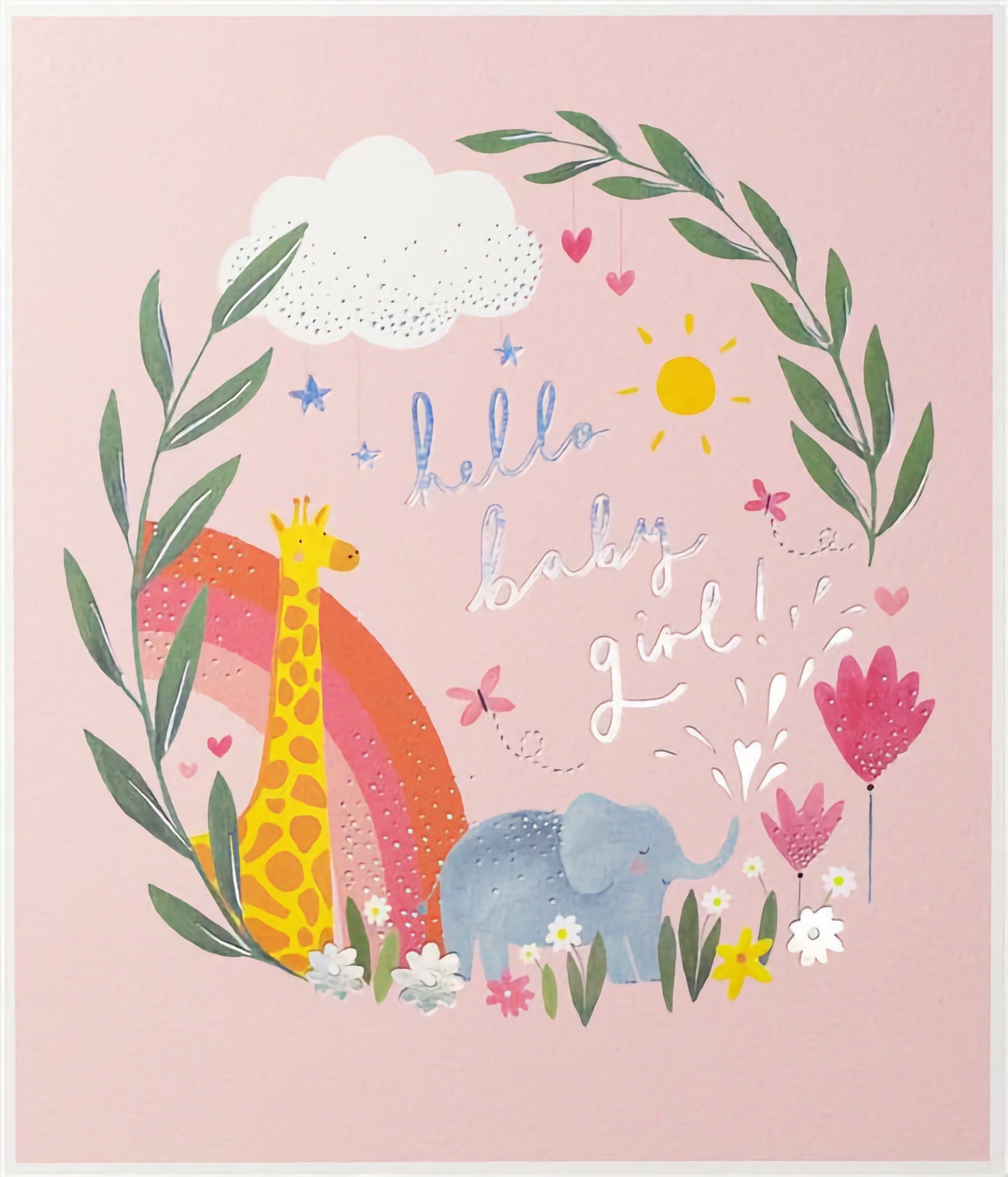 Hello Baby Girl Card Cute Giraffe New Born Welcome To The World Little One