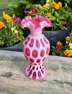 フェントン ピーチクレスト メロンシェイプ フラワーベース ピンク12cm
