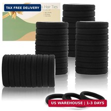 100PCS Black Hair Ties for Women, Seamless Cotton Hair Bands, No Crease No Damag