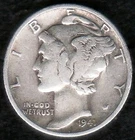 1941 War Time Fine Mercury Silver Dime, KM 140