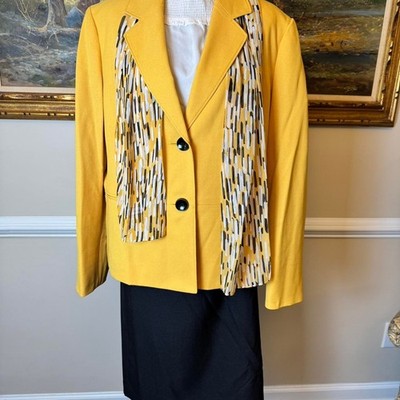 Vintage Le Suit Womens Yellow Blazer Skirt Suit Set Size 18 Office
