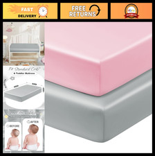 2 Pack Satin Fitted Crib Sheets for Baby, 52"x28"x8", Soft Toddler Mattress Shee