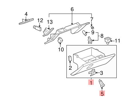 Chevrolet Corvette 2006-2013 Front Upper Glove box Black