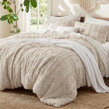Tufted Boho Comforter Set Oversized King - Beige Boho Bed Set, GentleSoft  3