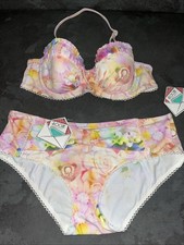 Ladies Pastel Floral Floozie Frost French Bikini Top 36A Bottoms Size 14