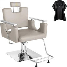 Barber Chair Reclining Grey Hair Salon Chair Hydraulic Stylist Chair 360 Swivel