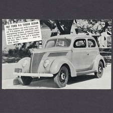 1937 Ford V8 Tudor Sedan: Original Dealer Supply-Style POSTCARD Unused VG+/Ex