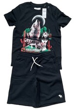 Boys 11/12 Tee Top  Shorts Abercrombie  Fitch Black Wolf Top Tee  Shorts New