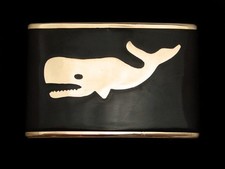 RC11145 NOS VINTAGE 1970s  SPERM WHALE  ARTWORK SOLID BRASS BELT BUCKLE