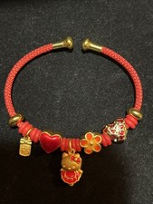 Hello Kitty gold charm red rope bracelet Hearts With Stones Charms Adjustable