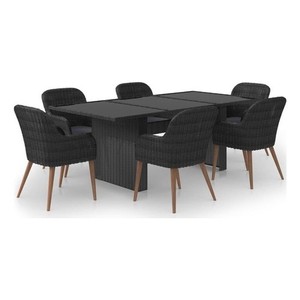 Bowery Hill Contemporain 7 Ensemble de repas Patio en pièces Poly Rattan en noir