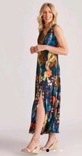 Noni B Floral Side Spit Knit Maxi Dress Size 10 Caneel Bay Sleeveless BNWT$149