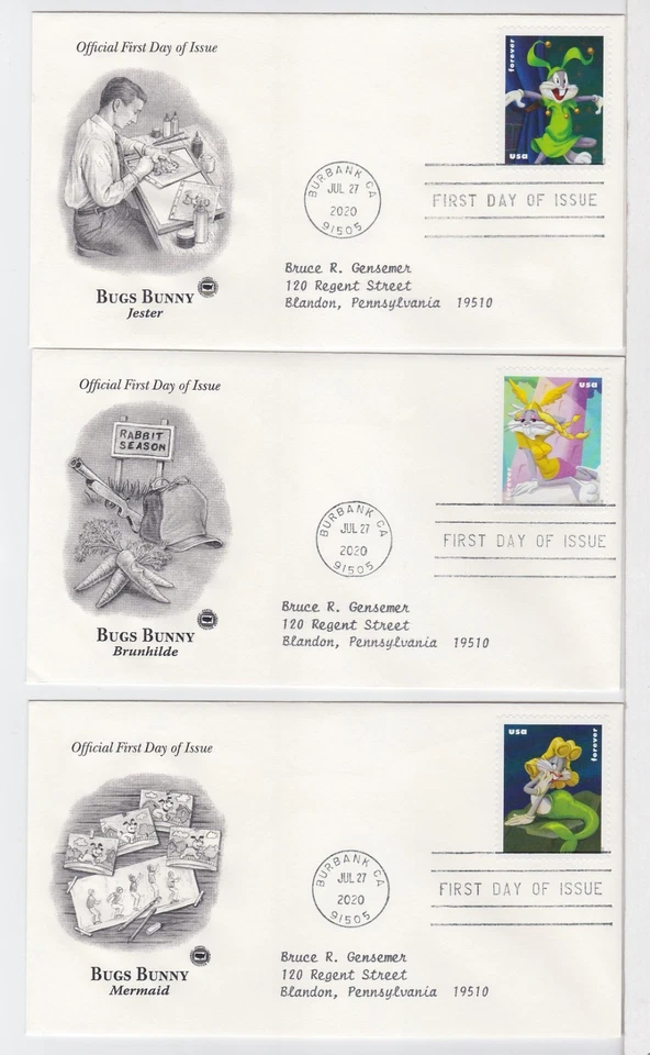 TurtlesTradingPost- Bugs Bunny 2020 FDC #5494-5503 Artcraft Variety- 10 Covers - Image 3 of 4