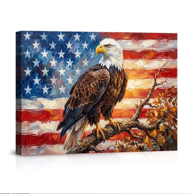 Bald Eagle American Flag Patriotic Canvas Wall Art Oil Painting Print Poster USA