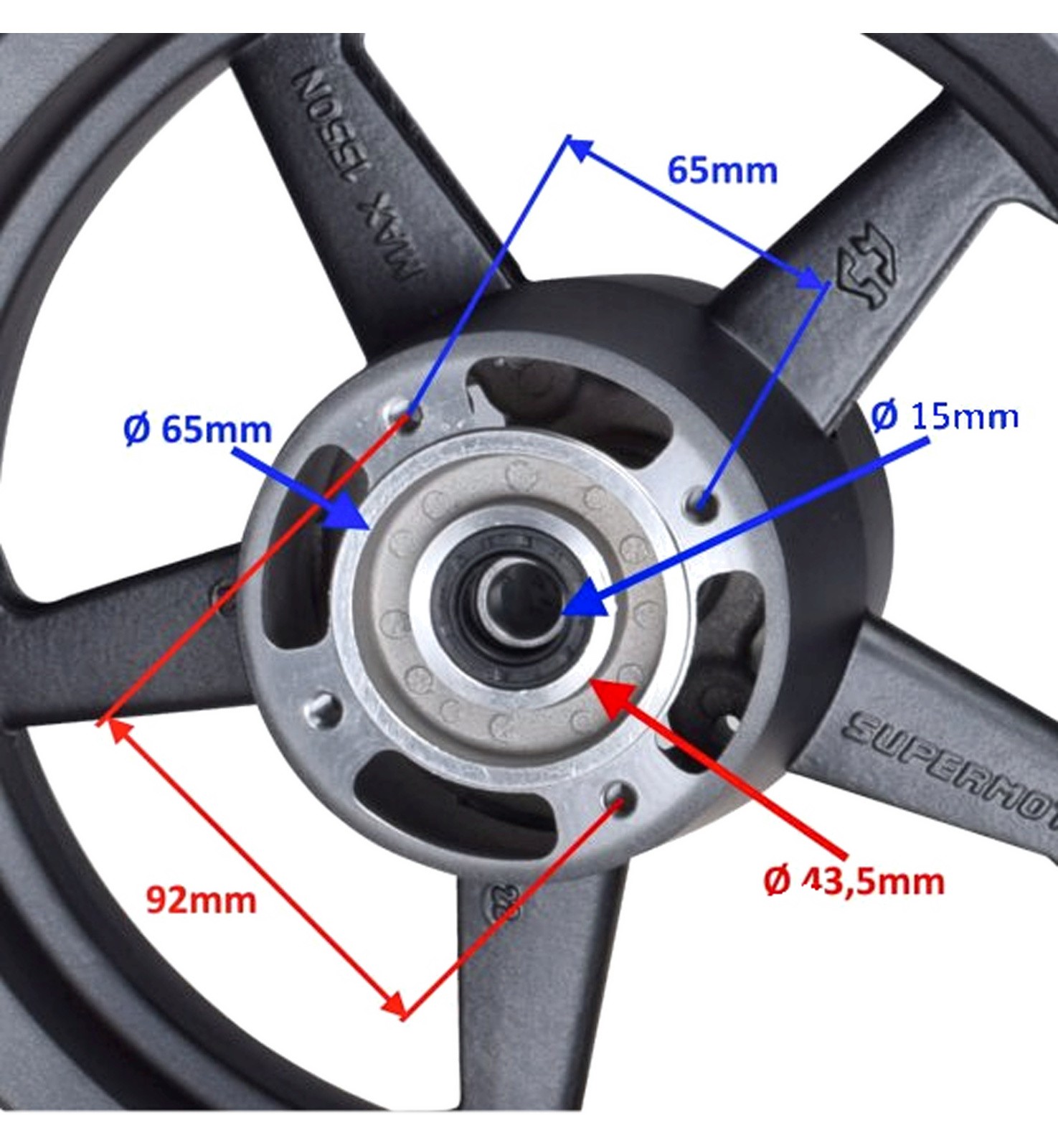 Roue arrière 2.50-12 pour pit bike mini cross de couleur noire