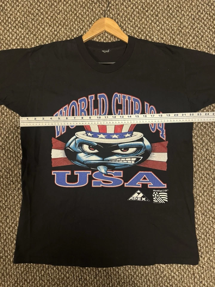 VINTAGE 1994 WORLD CUP USA - APEX - BLACK T-SHIRT - Original - Size XL - Image 4 of 4