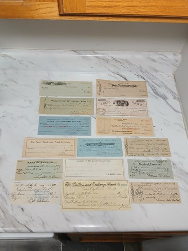 Lot of 15 Antique 1800's-1900's Check Stubs 