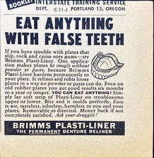 Brimms Plasti-Liner Permanent Denture-Liner: Eat Anything Vintage Print Ad 1954