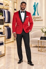 Tuxedos Red velvet 46R black satin shawl lapel Formal with Red bowtie