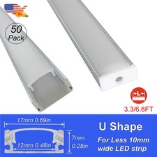 2M 6.6FT Led Light Strip Aluminum U-Channel Silver With Frosted Cover 50 Pack