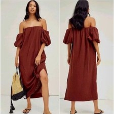 Free People Vieques Off The Shoulder Midi Dress Brown Medium