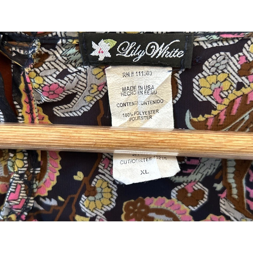 Lily White Boho Paisley Crochet Trim Blouse XL Made USA Festival Top Y2K Style - Image 4 of 4