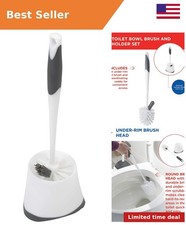 Corner Toilet Bowl Brush with Under Rim Scrubber, Includes Corner Storage Caddy