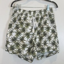 Briggs Shorts Elastic Waist High Rise White Palm Tree Tassel Tie Front Pockets L