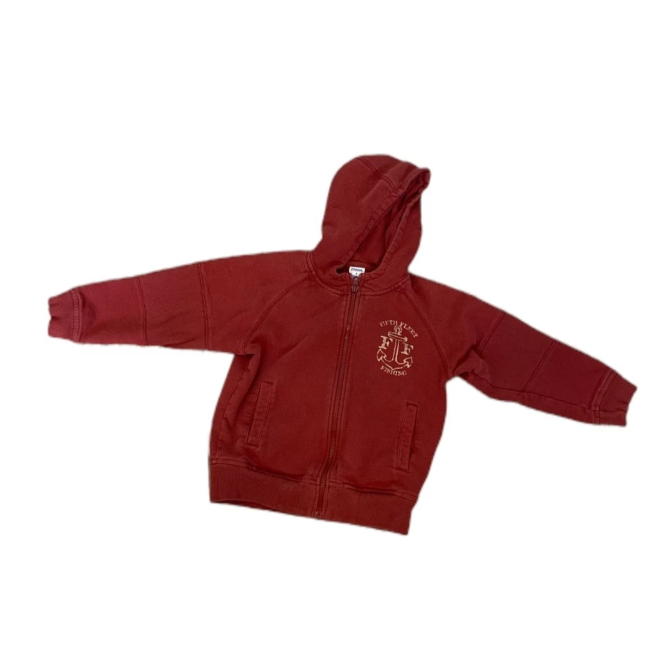 Gymboree Boys Hoodie Size 4 Fifth Fleet Anchor Red Vintage 100% Cotton Zip Front - Image 3 of 4