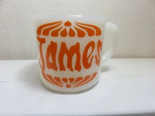 Vtg Federal Glass James milk glass mug personal name