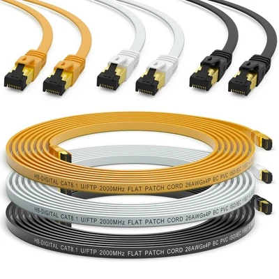 HB-DIGITAL Patchkabel Flachkabel CAT 8.1 8 7 Netzwerkkabel RJ45 DSL LAN Flach Kabel PVC