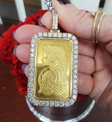 214K Pamp Suisse Lady Fortuna Goldbarren Anhänger 10K Gold 5CT Diamant Einfassung Custom