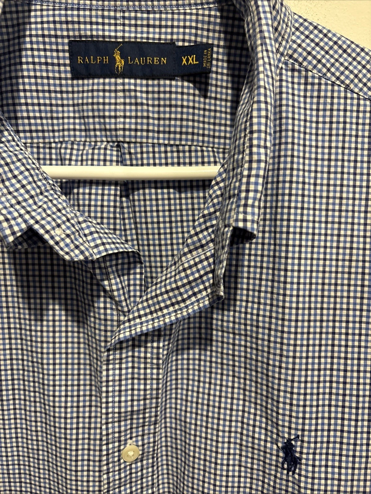 Ralph Lauren Shirt Men's 2XL Black White Blue Plaid short sleeve button