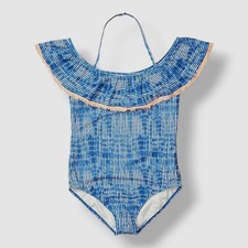 Lucky Brand Kid's Girl's Blue Striped Ruffle One Piece Swimsuit Size M