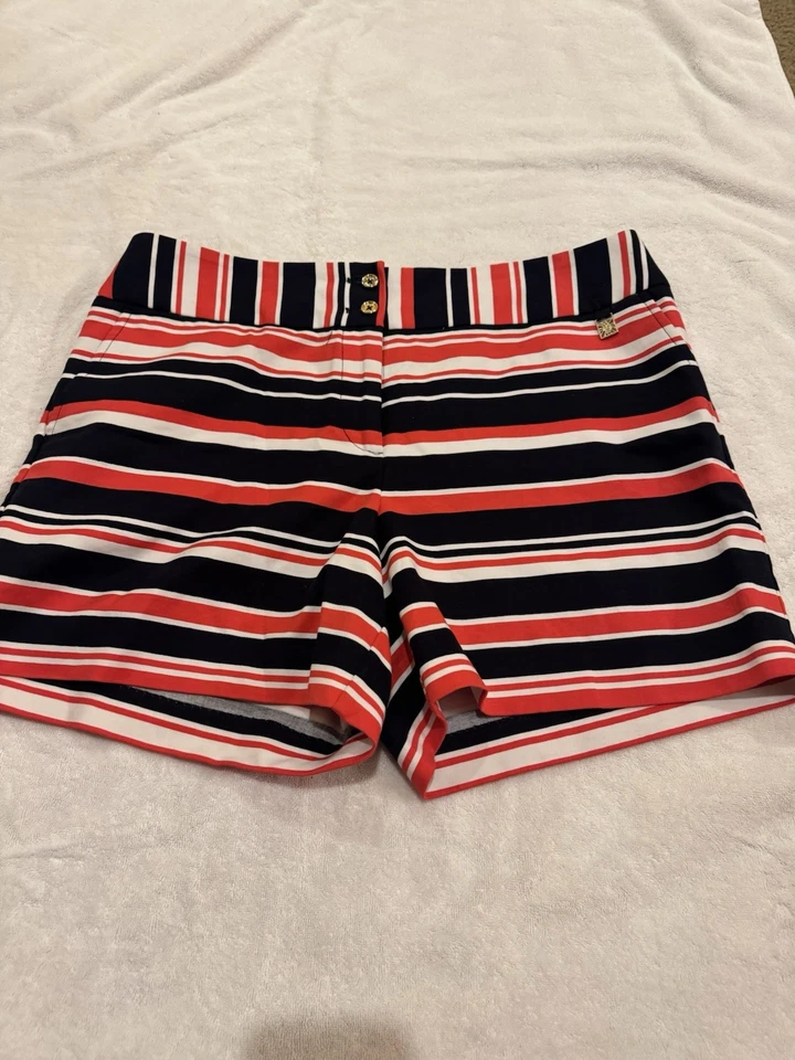 Ann Klein Shorts Womens 14 Striped Stretch Pockets Classic Logo Summer City - Image 3 of 4